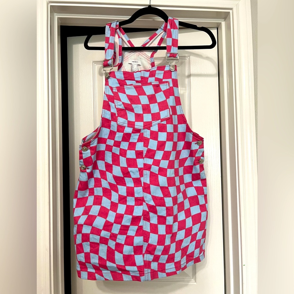 Checkered mini overall dress
